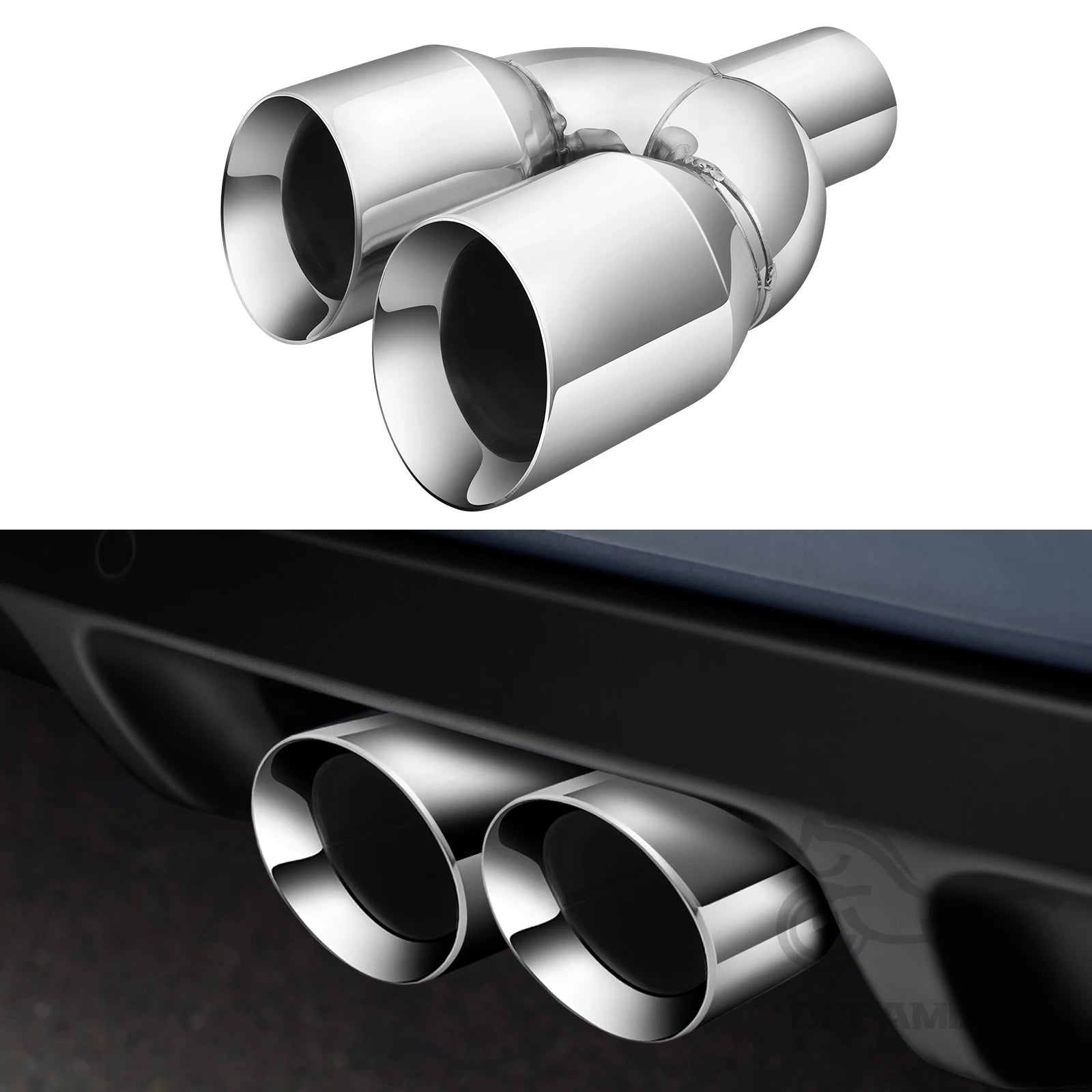 Dual Exhaust Tip Tailpipe 2.5 Inch Inlet 3.5" Outlet 9.5" Length Polished Stainless Exhaust Tip for Car Truck Double Wall