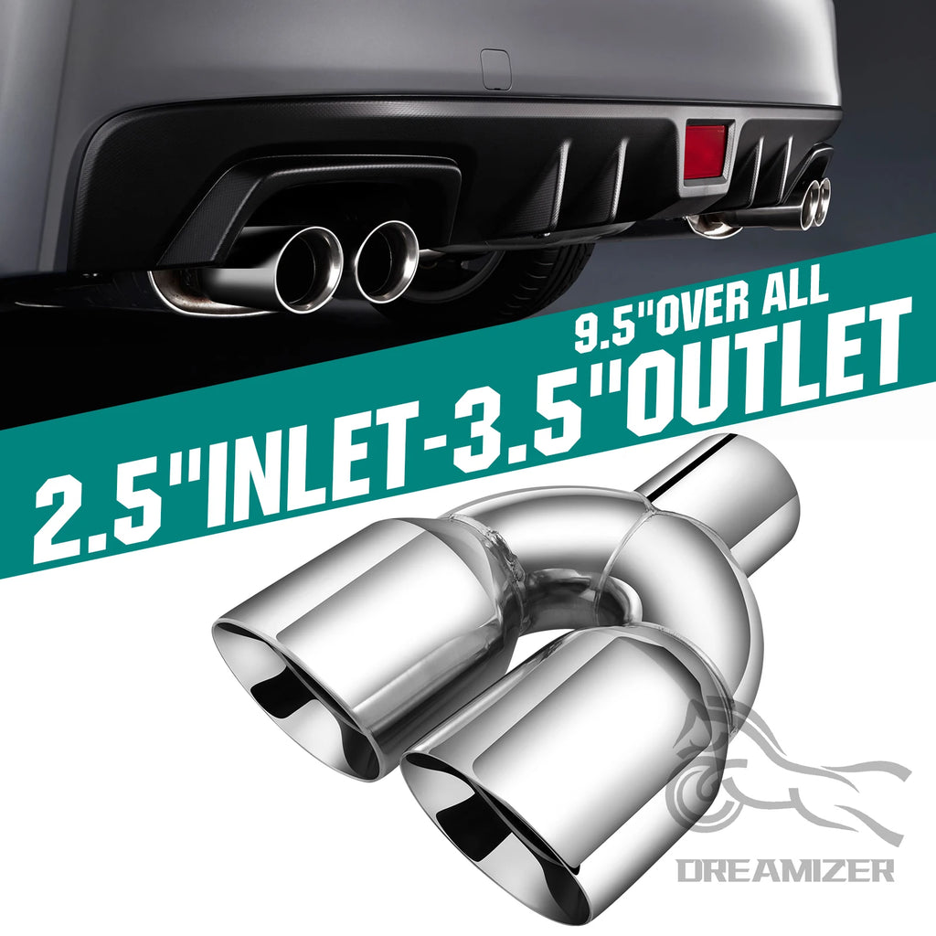 Dual Exhaust Tip Tailpipe 2.5 Inch Inlet 3.5" Outlet 9.5" Length Polished Stainless Exhaust Tip for Car Truck Double Wall