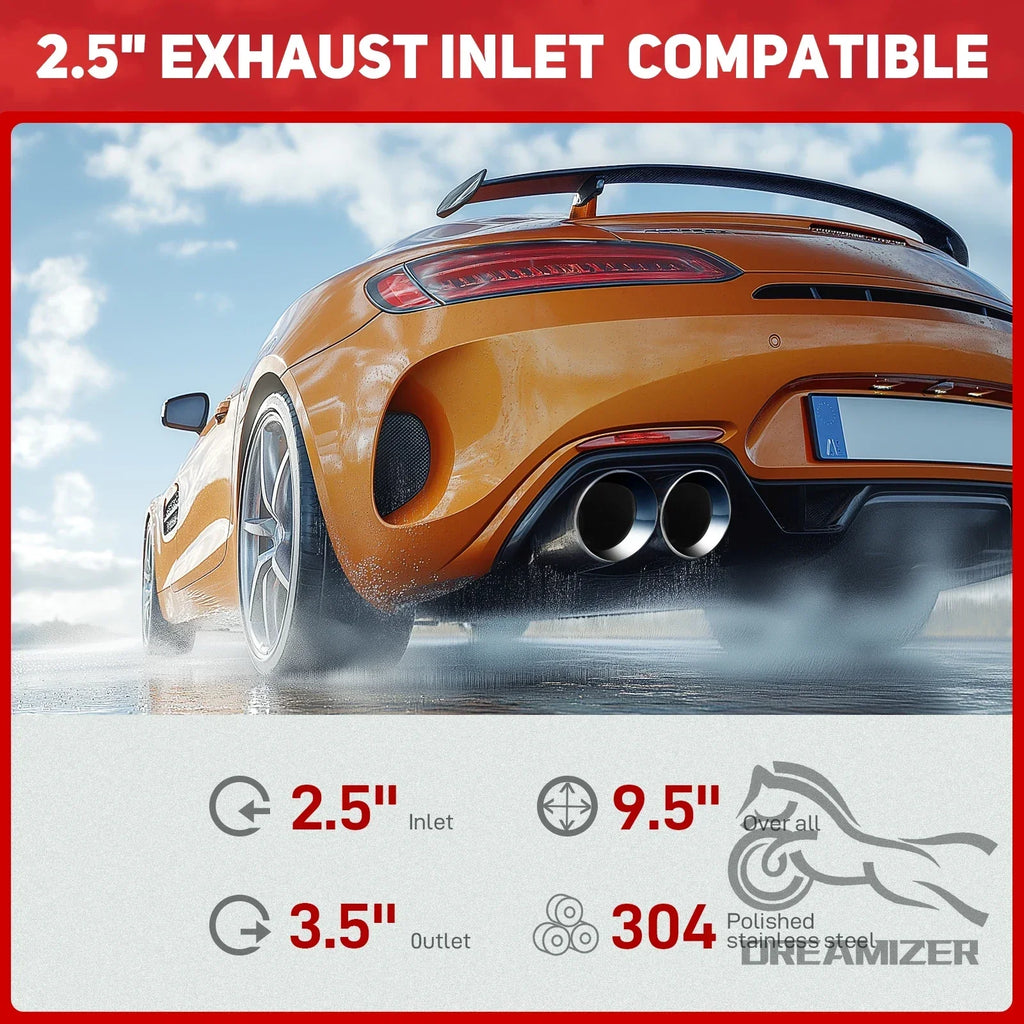 Dual Exhaust Tip Tailpipe 2.5 Inch Inlet 3.5" Outlet 9.5" Length Polished Stainless Exhaust Tip for Car Truck Double Wall