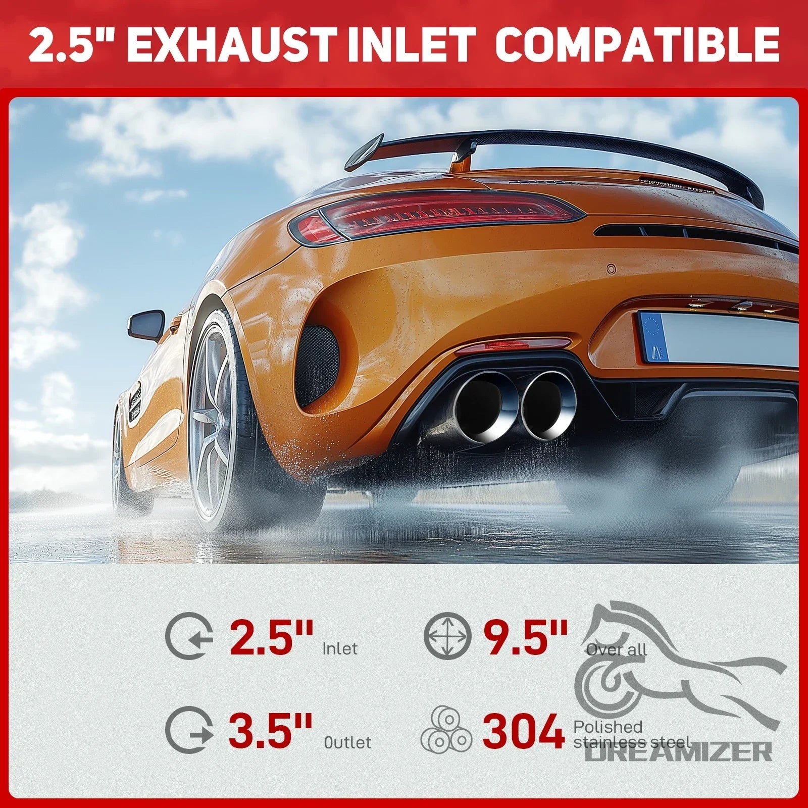 Dual Exhaust Tip Tailpipe 2.5 Inch Inlet 3.5" Outlet 9.5" Length Polished Stainless Exhaust Tip for Car Truck Double Wall
