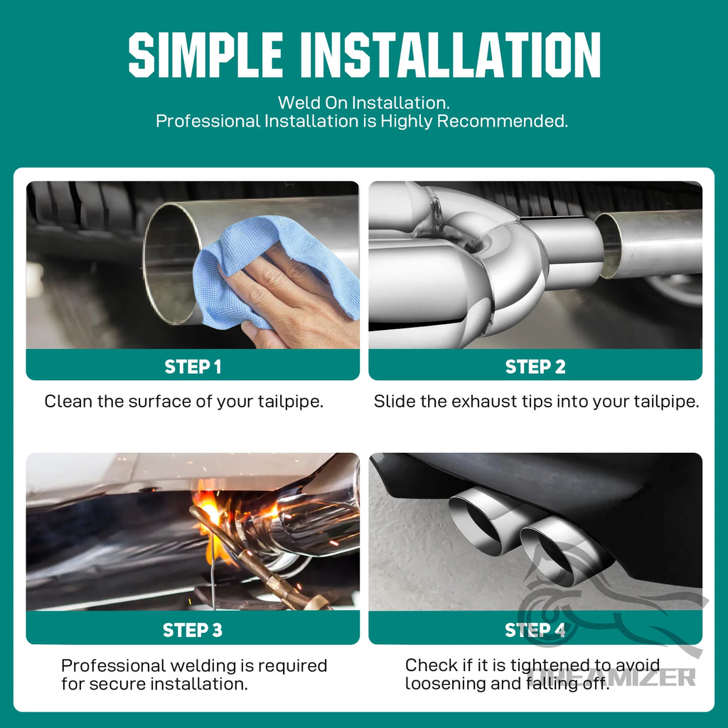 Dual Exhaust Tip Tailpipe 2.5 Inch Inlet 3.5" Outlet 9.5" Length Polished Stainless Exhaust Tip for Car Truck Double Wall