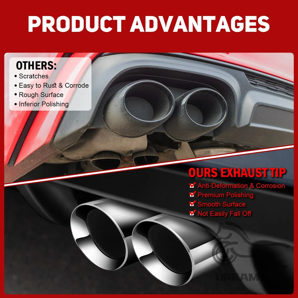 Dual Exhaust Tip Tailpipe 2.5 Inch Inlet 3.5" Outlet 9.5" Length Polished Stainless Exhaust Tip for Car Truck Double Wall
